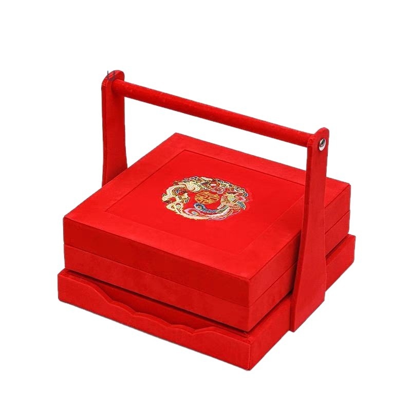 Cutie din lemn pentru zestre de mireasă, cu mâner și capac, cu două nivele pentru fructe uscate și gustări, marca Zhaowei, stil modern minimalist