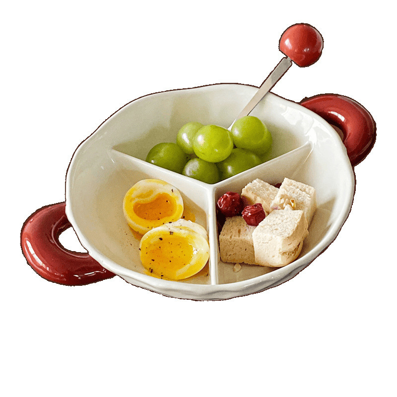 Tavă ceramică divizată pentru fructe, porțelan, brand Dadou factory store, stil crem, lansare vară 2024.