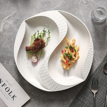 Farfurie de masă din porțelan, formă neregulată, suprafață cu subglazură, compatibilă cu microunde, posibilitate personalizare cu logo