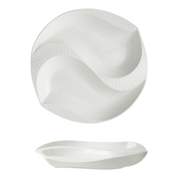 Farfurie de masă din porțelan, formă neregulată, suprafață cu subglazură, compatibilă cu microunde, posibilitate personalizare cu logo