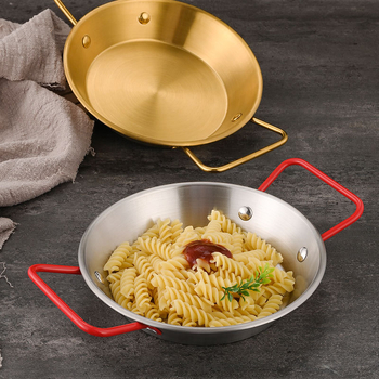 Πιάτο από ανοξείδωτο ατσάλι με διπλά χερούλια, στρογγυλό, Κορεάτικου στυλ, ηλεκτροπλακιδωμένη επιφάνεια