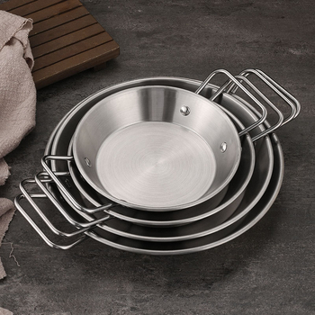 Πιάτο από ανοξείδωτο ατσάλι με διπλά χερούλια, στρογγυλό, Κορεάτικου στυλ, ηλεκτροπλακιδωμένη επιφάνεια