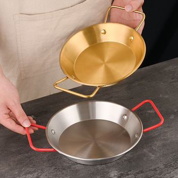 Πιάτο από ανοξείδωτο ατσάλι με διπλά χερούλια, στρογγυλό, Κορεάτικου στυλ, ηλεκτροπλακιδωμένη επιφάνεια