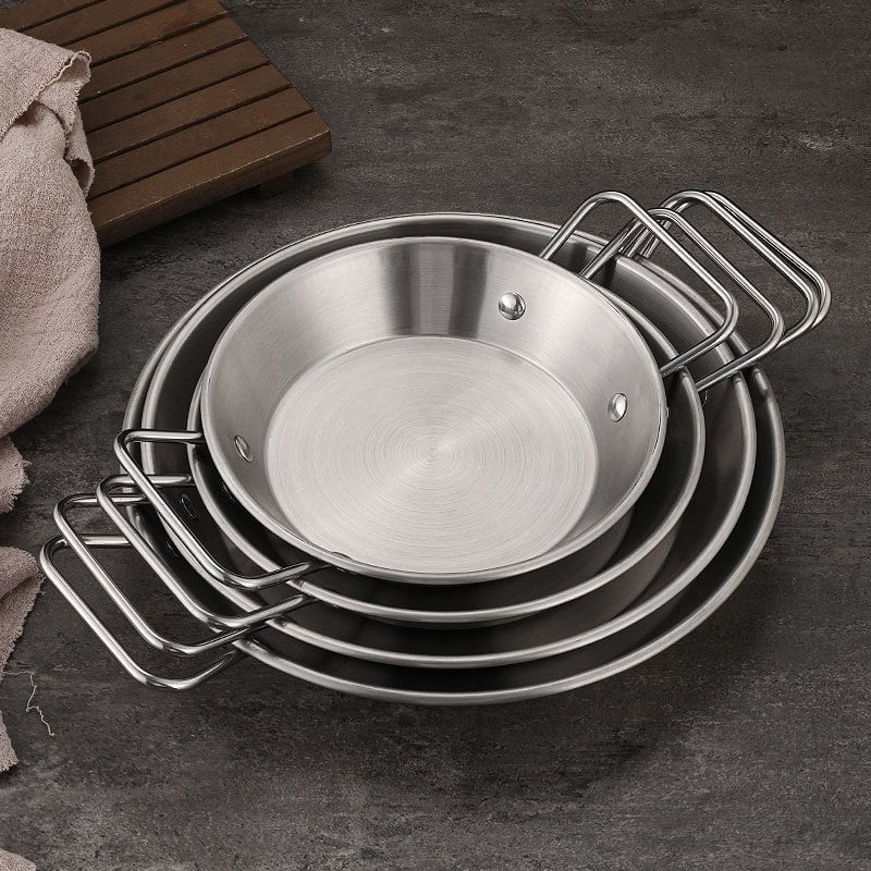 Πιάτο από ανοξείδωτο ατσάλι με διπλά χερούλια, στρογγυλό, Κορεάτικου στυλ, ηλεκτροπλακιδωμένη επιφάνεια