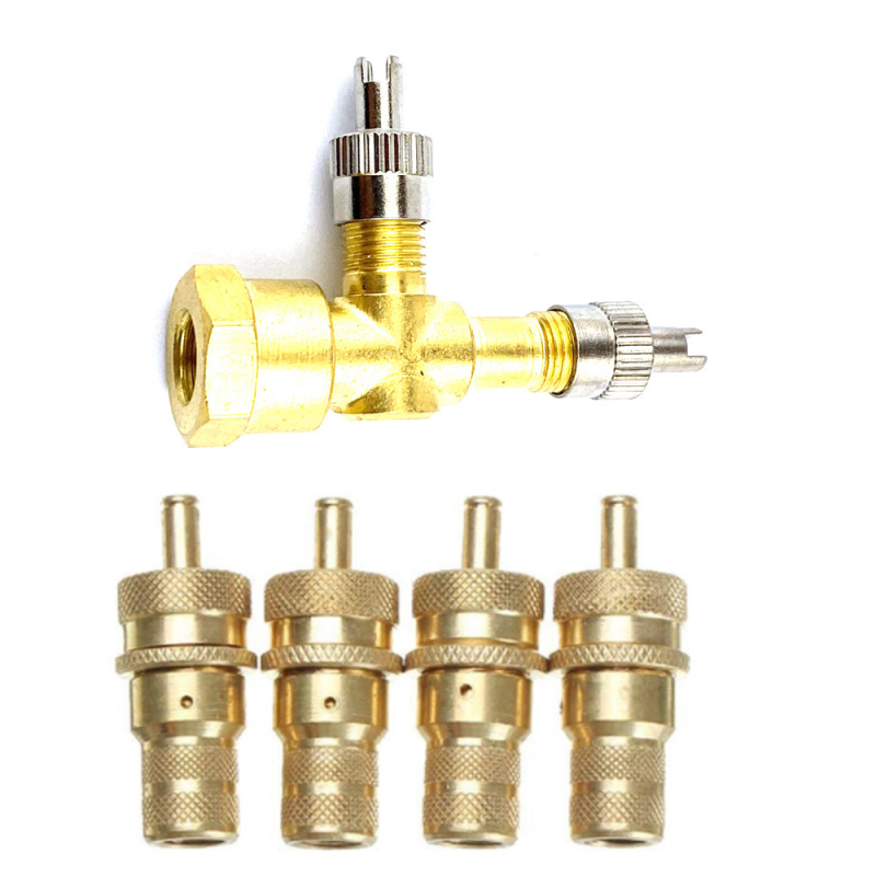 Tpms Copper Integrated Three-Way Valve — Pressure Test and Deflation Tool Set; Tubeless Valve, Screw-On, Standard Core, All Models Compatible