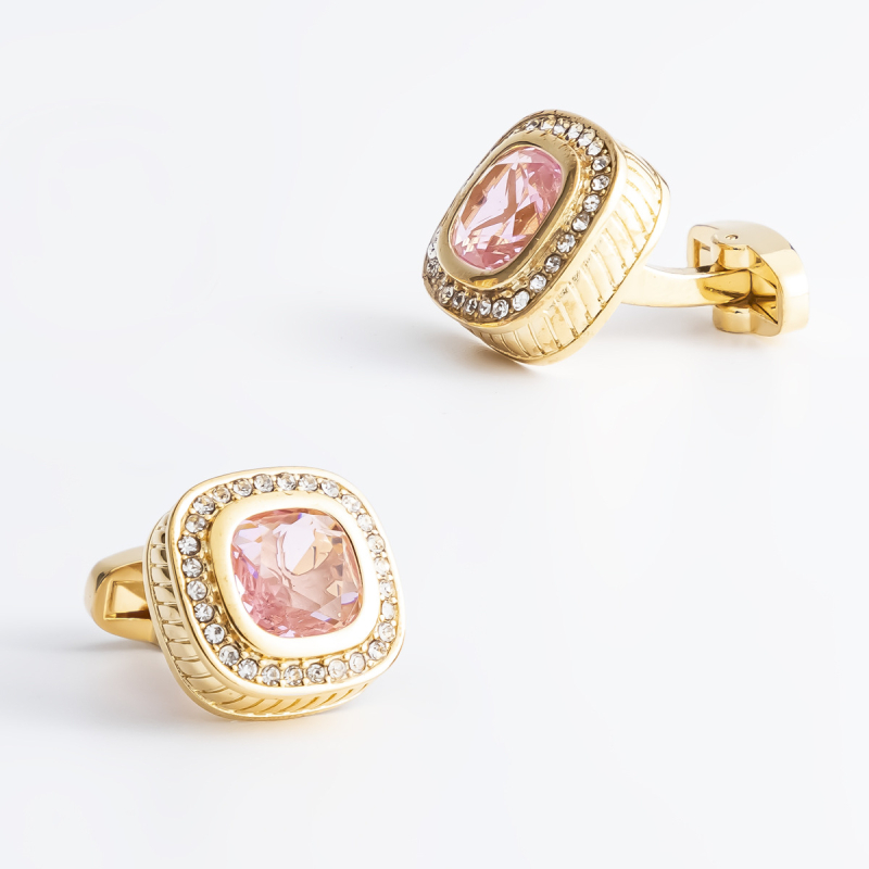 Kopče za manžetne od bakra • Jednostavan, unisex stil • Geometrijski oblik • S dijamantima postavljenima • Bijeli kristal