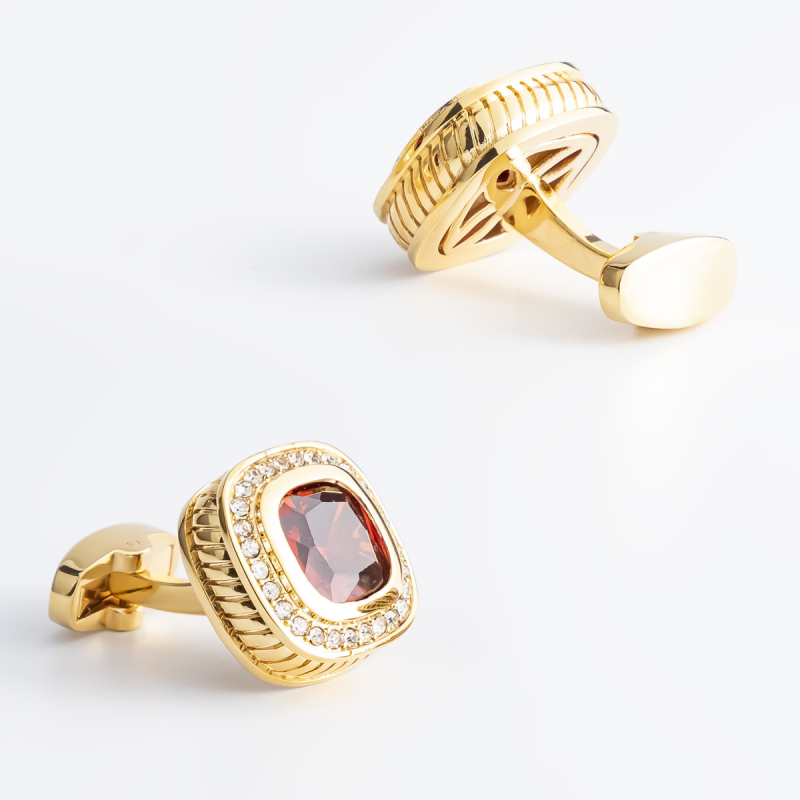 Kopče za manžetne od bakra • Jednostavan, unisex stil • Geometrijski oblik • S dijamantima postavljenima • Bijeli kristal