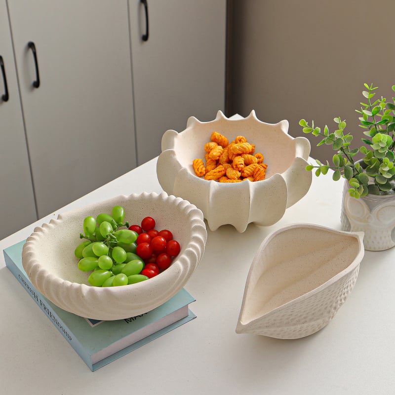 Κεραμική πιατέλα φρούτων σε σχήμα κοχυλιού και καλάθι φρούτων, σκανδιναβικό μινιμαλιστικό στυλ για τραπεζάκι σαλονιού, κυκλοφόρησε το 2025