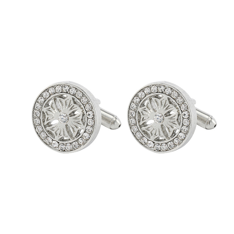Muške manžetne kopče od legure – jednostavan okrugli dizajn, ukrašene dragim kamenjem, praškasti kristali