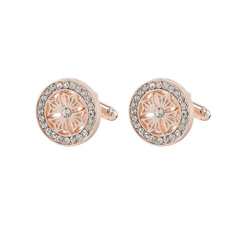 Muške manžetne kopče od legure – jednostavan okrugli dizajn, ukrašene dragim kamenjem, praškasti kristali