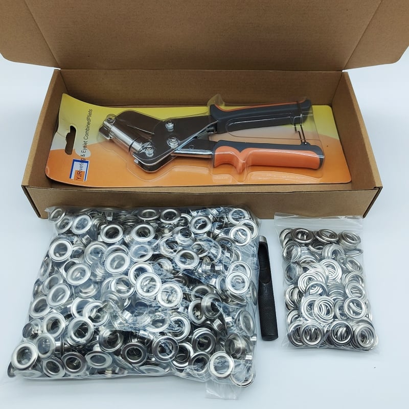 Σετ εργαλείων εγκατάστασης eyelets - Χειροκίνητες πρέσες, σίδηρος, 500 σετ, για υφάσματα ιστιοπλοΐας, σκηνές, τέντες, τσάντες και ρούχα