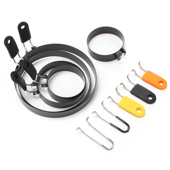 Rozsdamentes acél omlett készítő hajlékony, hővédő fogantyúval, tapadásmentes bevonattal, kerek formájú hamburgerpogácsa forma