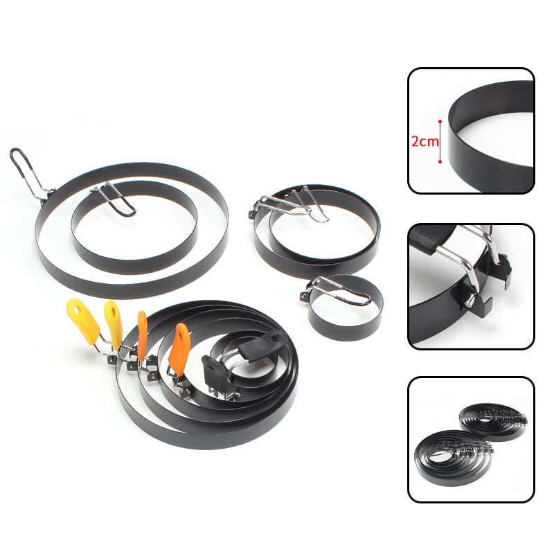 Rozsdamentes acél omlett készítő hajlékony, hővédő fogantyúval, tapadásmentes bevonattal, kerek formájú hamburgerpogácsa forma