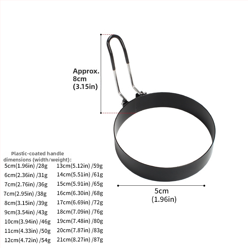 Nerūdijančio plieno omletės gaminimo priemonė su sulankstoma apsauginė rankena, nelipnus padengimas, apvali forma omletėms ir burger kotletėms