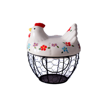 Coș de depozitare pentru bucătărie – ceramică și artă din fier, pentru ouă și fructe/ legume, model MJ-006, stil modern minimalist