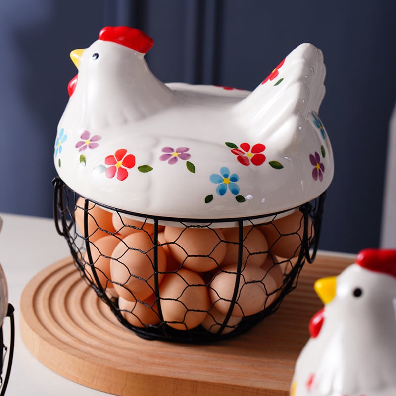 Coș de depozitare pentru bucătărie – ceramică și artă din fier, pentru ouă și fructe/ legume, model MJ-006, stil modern minimalist