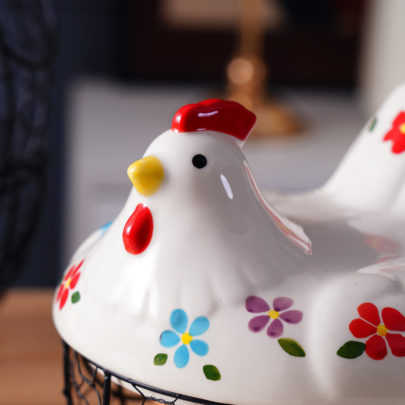 Coș de depozitare pentru bucătărie – ceramică și artă din fier, pentru ouă și fructe/ legume, model MJ-006, stil modern minimalist