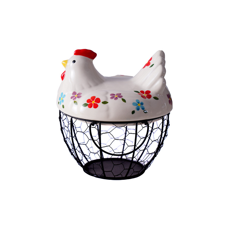 Coș de depozitare pentru bucătărie – ceramică și artă din fier, pentru ouă și fructe/ legume, model MJ-006, stil modern minimalist