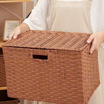 Koš za pohranu s poklopcem i imitacijom ratana – PP materijal, model 027, moderni minimalistički stil, s ručkom