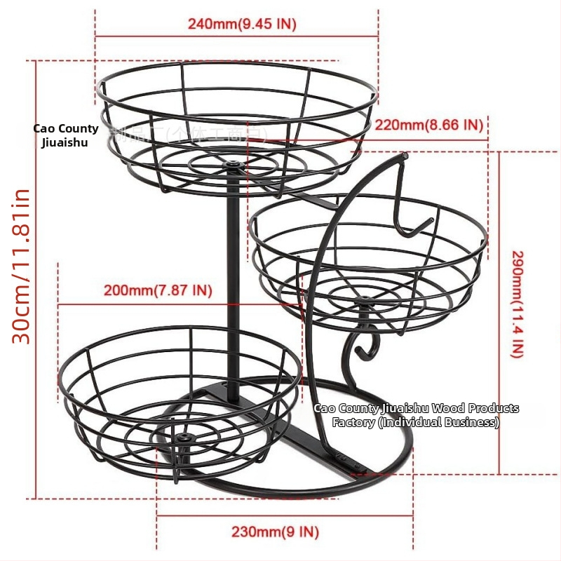 Αποσπώμενο διπλό μεταλλικό καλάθι φρούτων με άγκιστρο μπανάνας
