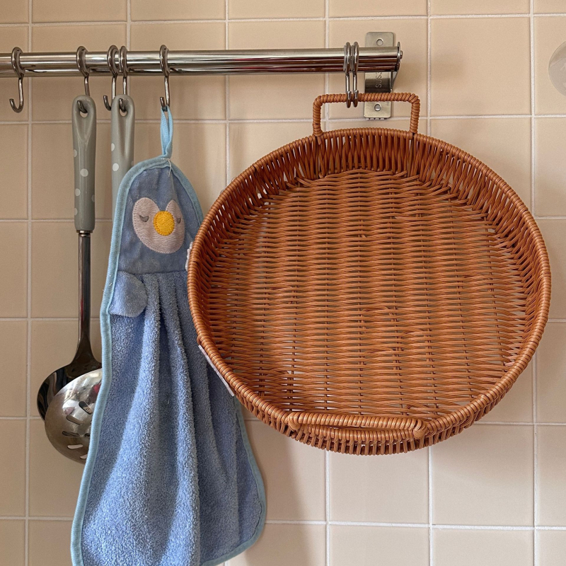 Coș de depozitare din ratan, coș de cumpărături/transport farfurii, model 1, stil vintage, pentru papetărie, fructe și legume