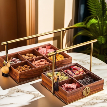 Lesisi cutie din lemn pentru fructe și gustări – stil chinezesc nou, farfurie de fructe portabilă pentru sufragerie