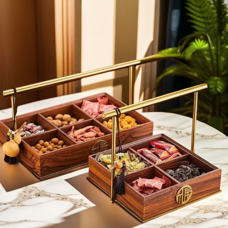 Lesisi cutie din lemn pentru fructe și gustări – stil chinezesc nou, farfurie de fructe portabilă pentru sufragerie