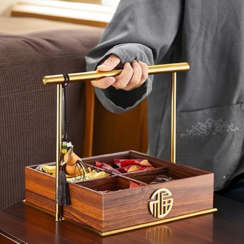 Lesisi cutie din lemn pentru fructe și gustări – stil chinezesc nou, farfurie de fructe portabilă pentru sufragerie