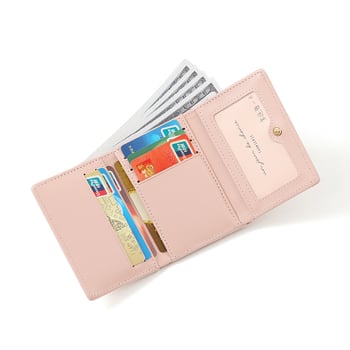 Женски триклапан портфейл с котешки карикатурен мотив, джоб за карти и монетник, PU кожа, TAOMICMIC