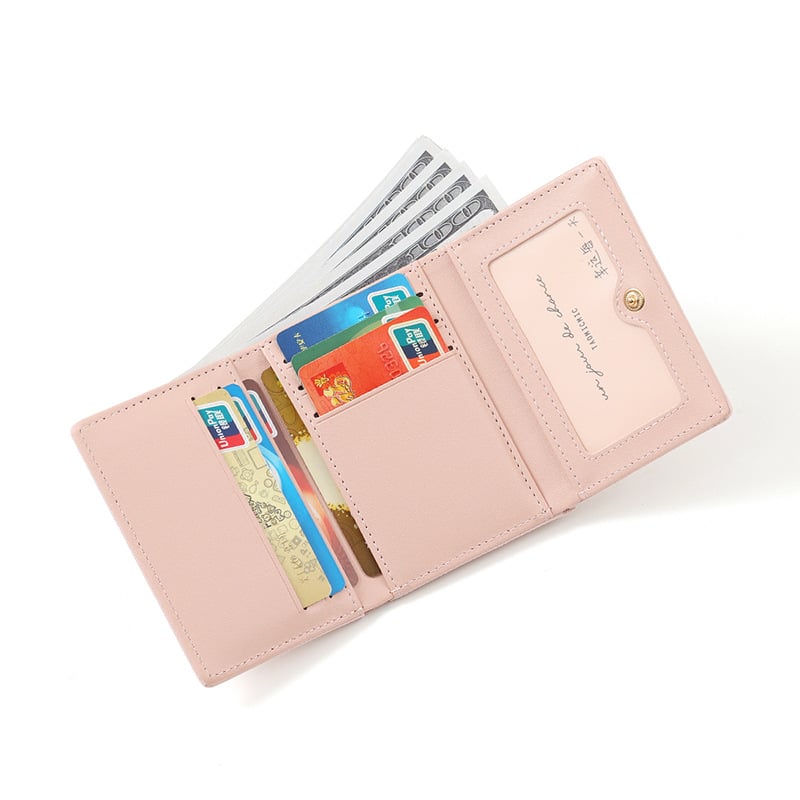 Женски триклапан портфейл с котешки карикатурен мотив, джоб за карти и монетник, PU кожа, TAOMICMIC