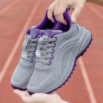 Unisex ελαφριά διαπνέοντα παπούτσια περπατήματος με ύφασμά πάνω, στρογγυλή μύτη, ελαστικό κλείσιμο, επίπεδη φτέρνα