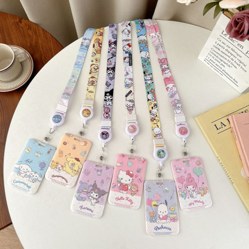 Izvlačni držač kartica za učenike - crtani stil, plastičan, s remenom za nošenje oko vrata