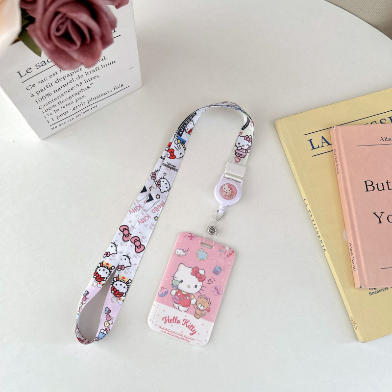 Izvlačni držač kartica za učenike - crtani stil, plastičan, s remenom za nošenje oko vrata