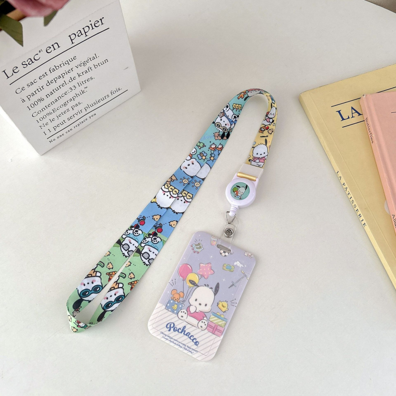 Izvlačni držač kartica za učenike - crtani stil, plastičan, s remenom za nošenje oko vrata