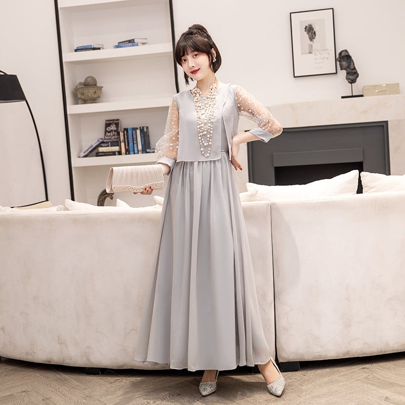 Téli elegáns estélyi ruha házigazdának, 3/4-es ujjú, középső derék, középmagas hosszúságú szoknya, poliészter anyag 70-80%