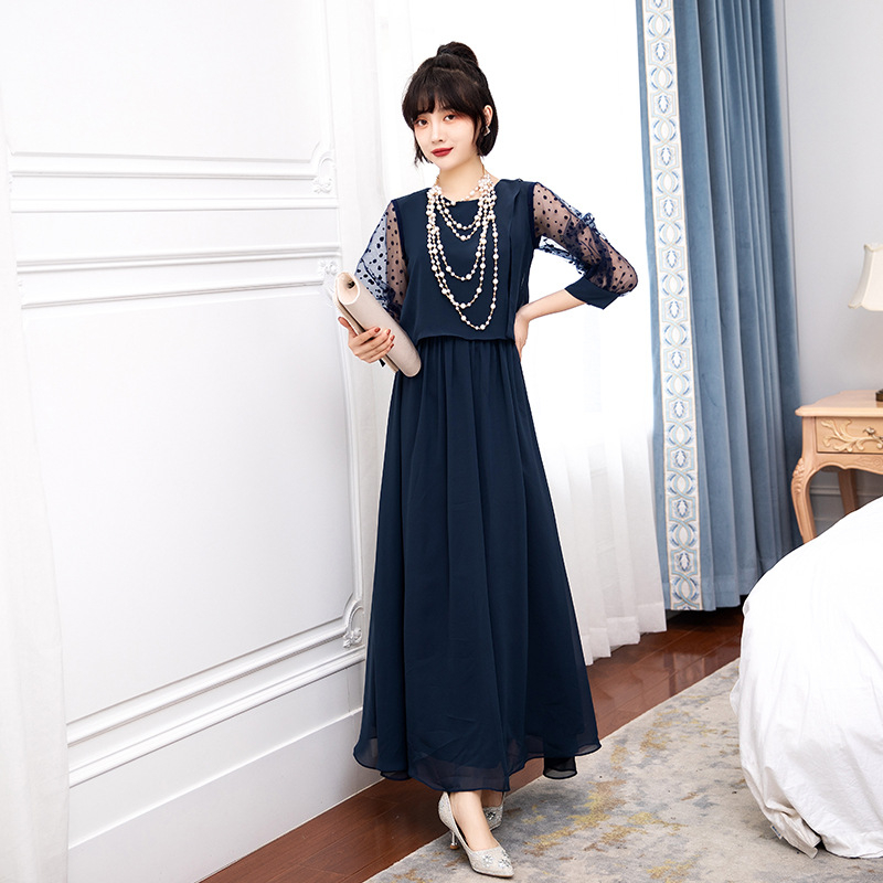 Téli elegáns estélyi ruha házigazdának, 3/4-es ujjú, középső derék, középmagas hosszúságú szoknya, poliészter anyag 70-80%