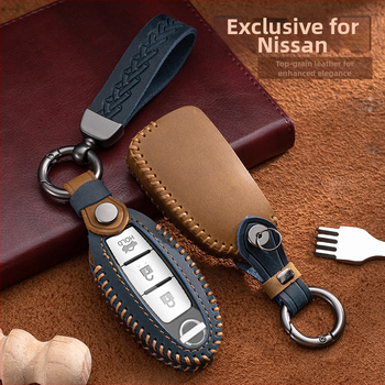 Youruitu kožna futrola za ključeve Crazy Horse Leather sa kopčom, kompatibilna s Nissan X-Trail, Sylphy, Teana, Bluebird, Qashqai, Kicks, Tiida