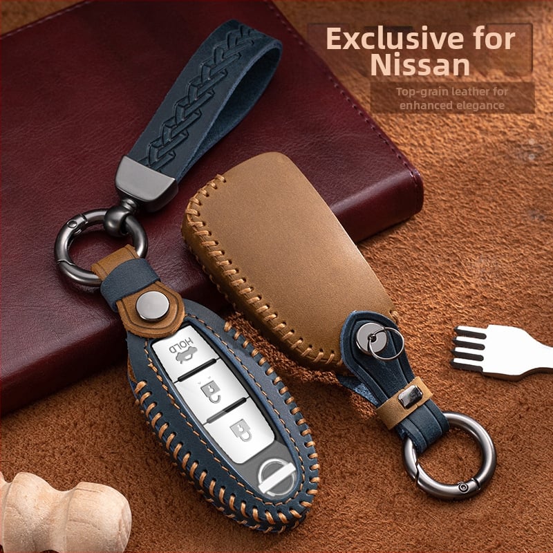Youruitu kožna futrola za ključeve Crazy Horse Leather sa kopčom, kompatibilna s Nissan X-Trail, Sylphy, Teana, Bluebird, Qashqai, Kicks, Tiida