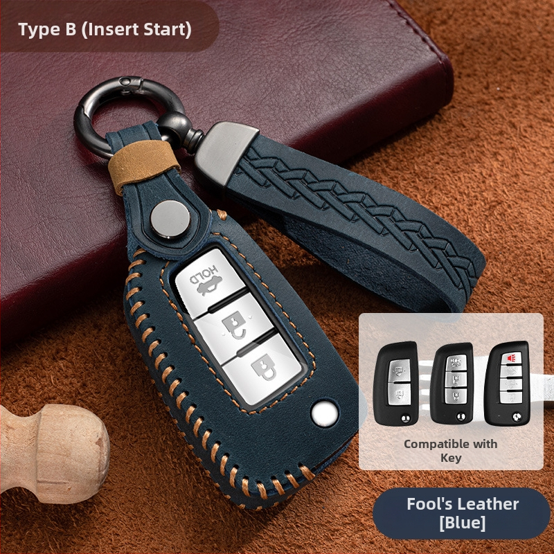 Youruitu kožna futrola za ključeve Crazy Horse Leather sa kopčom, kompatibilna s Nissan X-Trail, Sylphy, Teana, Bluebird, Qashqai, Kicks, Tiida