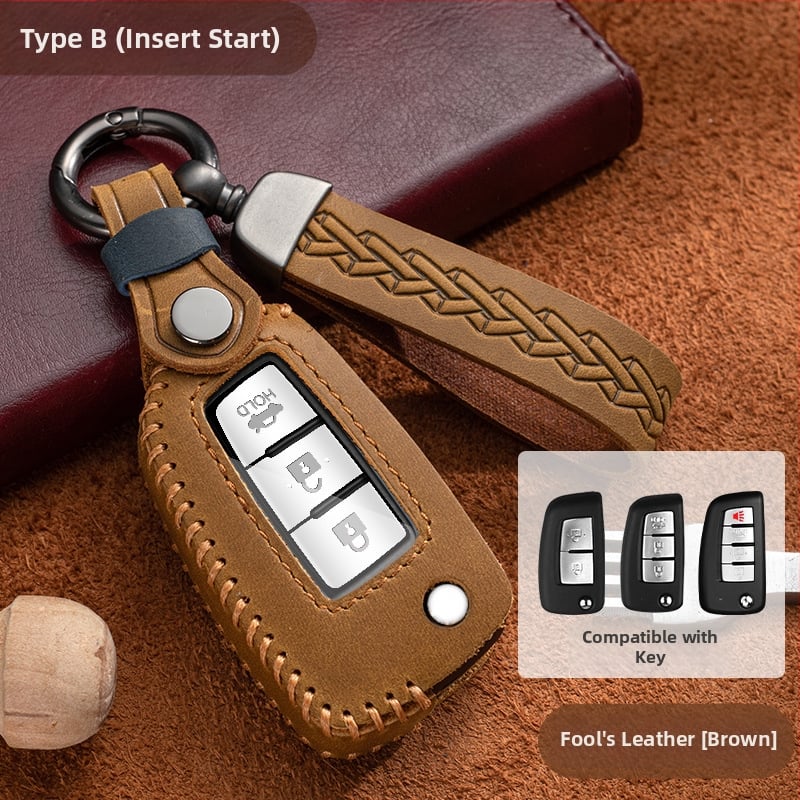 Youruitu kožna futrola za ključeve Crazy Horse Leather sa kopčom, kompatibilna s Nissan X-Trail, Sylphy, Teana, Bluebird, Qashqai, Kicks, Tiida