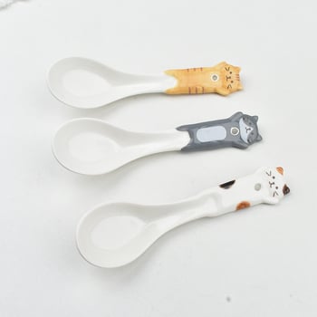 Παιδικό κεραμικό κουτάλι για φαγητό με σχέδιο γάτας σε ιαπωνικό στυλ, φρέσκο και γλυκό