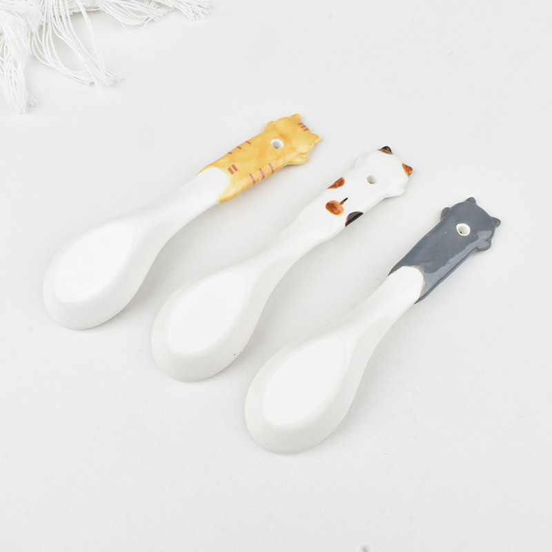 Παιδικό κεραμικό κουτάλι για φαγητό με σχέδιο γάτας σε ιαπωνικό στυλ, φρέσκο και γλυκό