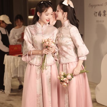 Koszorúslány ruha, nyár 2024, hálószövetes anyag, poliészter 95%+, hosszú szoknya, álló gallér