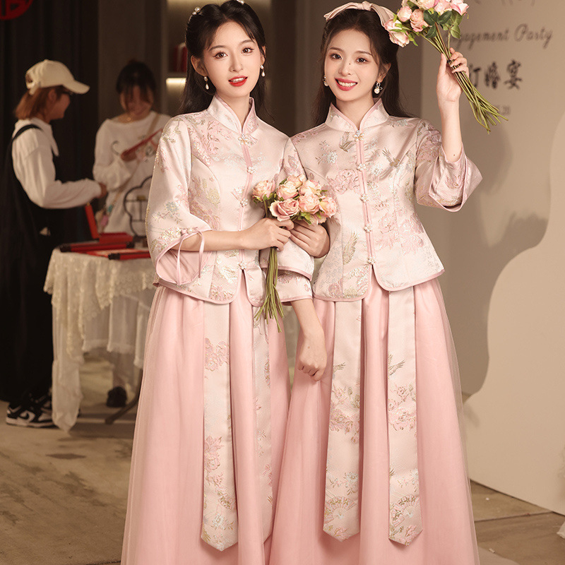 Koszorúslány ruha, nyár 2024, hálószövetes anyag, poliészter 95%+, hosszú szoknya, álló gallér