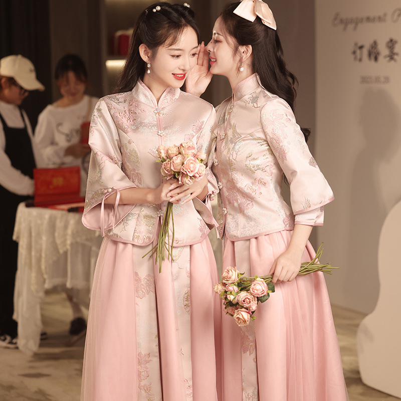 Koszorúslány ruha, nyár 2024, hálószövetes anyag, poliészter 95%+, hosszú szoknya, álló gallér