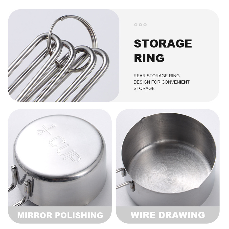 Sütéshez tervezett mérőkanalak és mérőedények készlet, 8 részes vagy 4 részes készlet, 430 rozsdamentes acél, Raya