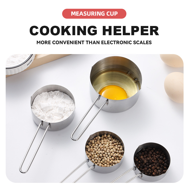 Sütéshez tervezett mérőkanalak és mérőedények készlet, 8 részes vagy 4 részes készlet, 430 rozsdamentes acél, Raya