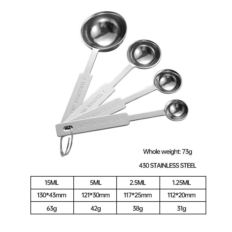 Sütéshez tervezett mérőkanalak és mérőedények készlet, 8 részes vagy 4 részes készlet, 430 rozsdamentes acél, Raya