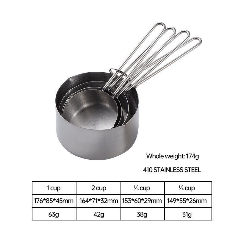 Sütéshez tervezett mérőkanalak és mérőedények készlet, 8 részes vagy 4 részes készlet, 430 rozsdamentes acél, Raya