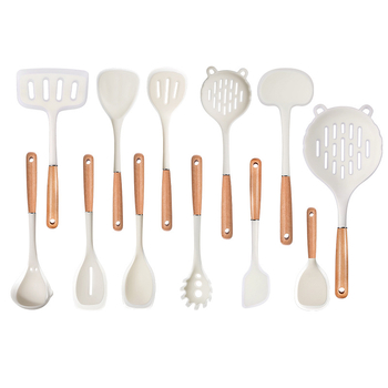  Bükkfa nyelű spatula és kanál készlet, élelmiszer-minőségű szilikon, nagy hőállóság, tapadásmentes, csúszásmentes